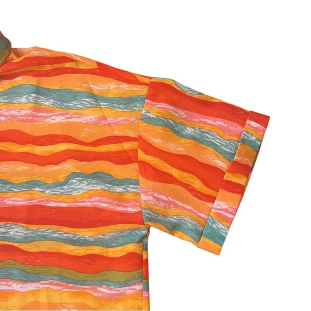 Entro Multicolor Loose Fit Button Up Short Sleeve Top Women’s Size Large - Picture 5 of 10